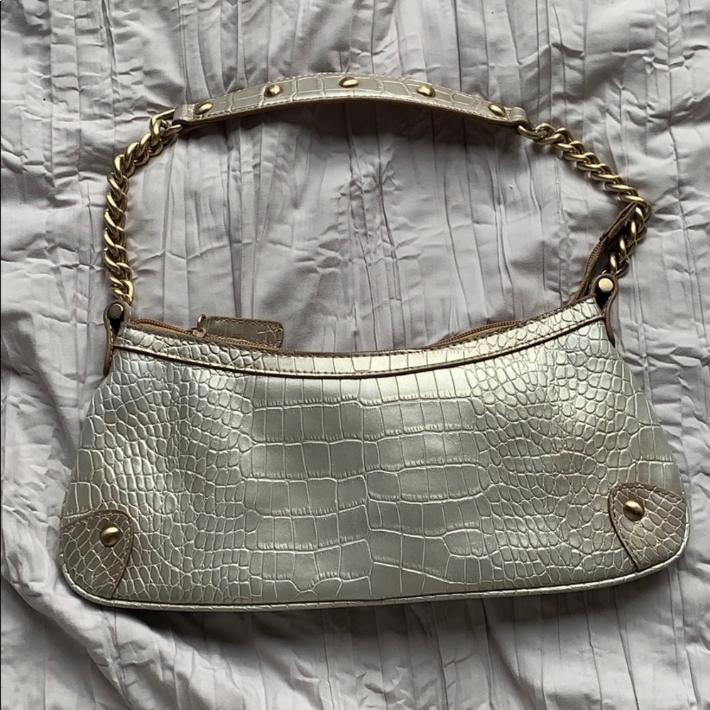 Small croc metallic shoulder bag